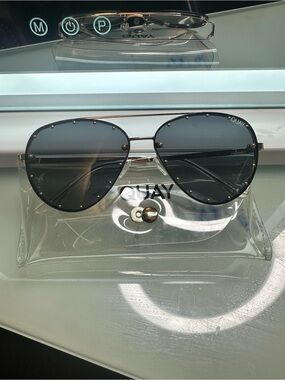 Quay Australia Aviator Sunglasses in Black and Gold Rivet Detail